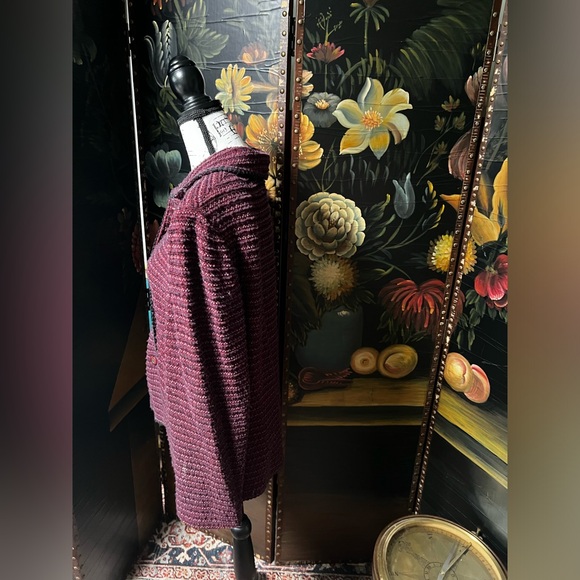 St. John Collection Tweed Boucle Jacket Red Striped Button Front Preppy Career - Picture 5 of 9